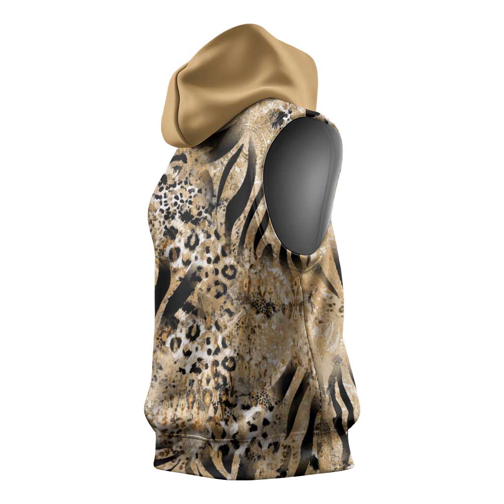 Wild Animal Skins Sleeveless Hoodie Zebra Tiger Leopard Mix Skin - Wonder Print Shop