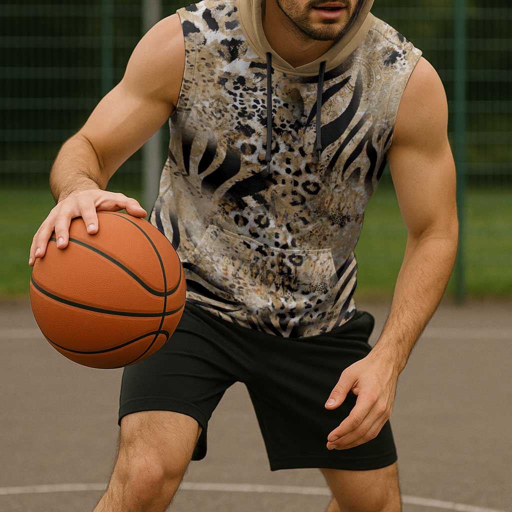 Wild Animal Skins Sleeveless Hoodie Zebra Tiger Leopard Mix Skin - Wonder Print Shop