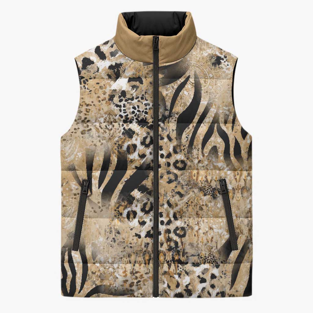 Wild Animal Skins Sleeveless Puffer Jacket Zebra Tiger Leopard Mix Skin - Wonder Print Shop