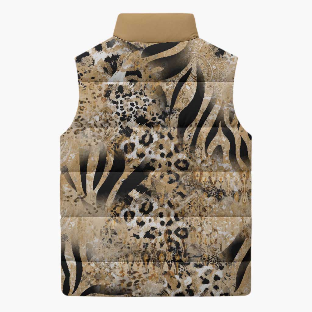 Wild Animal Skins Sleeveless Puffer Jacket Zebra Tiger Leopard Mix Skin - Wonder Print Shop