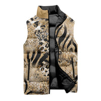Wild Animal Skins Sleeveless Puffer Jacket Zebra Tiger Leopard Mix Skin - Wonder Print Shop