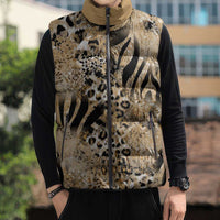 Wild Animal Skins Sleeveless Puffer Jacket Zebra Tiger Leopard Mix Skin - Wonder Print Shop