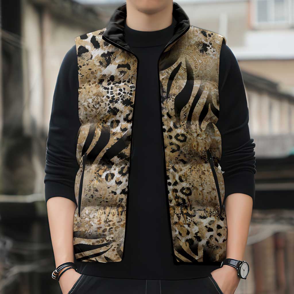 Wild Animal Skins Sleeveless Puffer Jacket Zebra Tiger Leopard Mix Skin - Wonder Print Shop