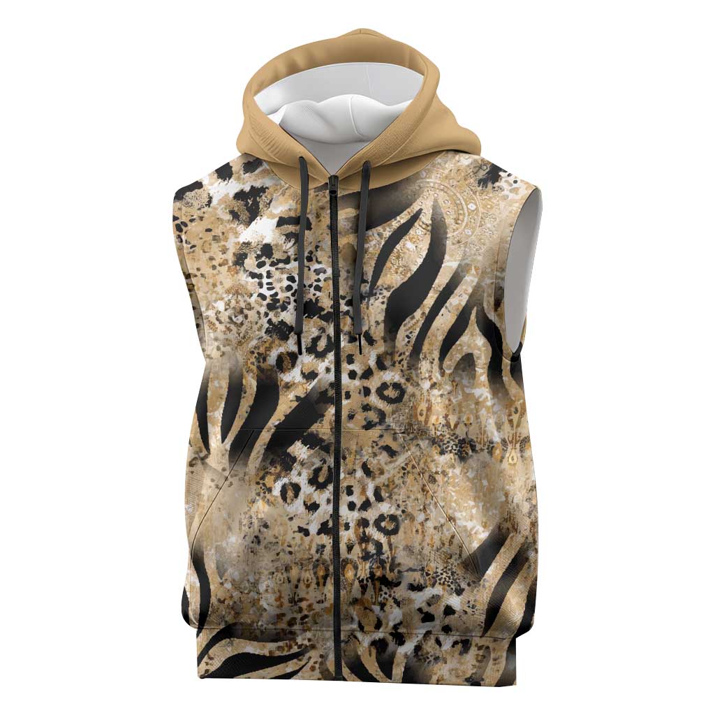 Wild Animal Skins Sleeveless Zip Hoodie Zebra Tiger Leopard Mix Skin - Wonder Print Shop
