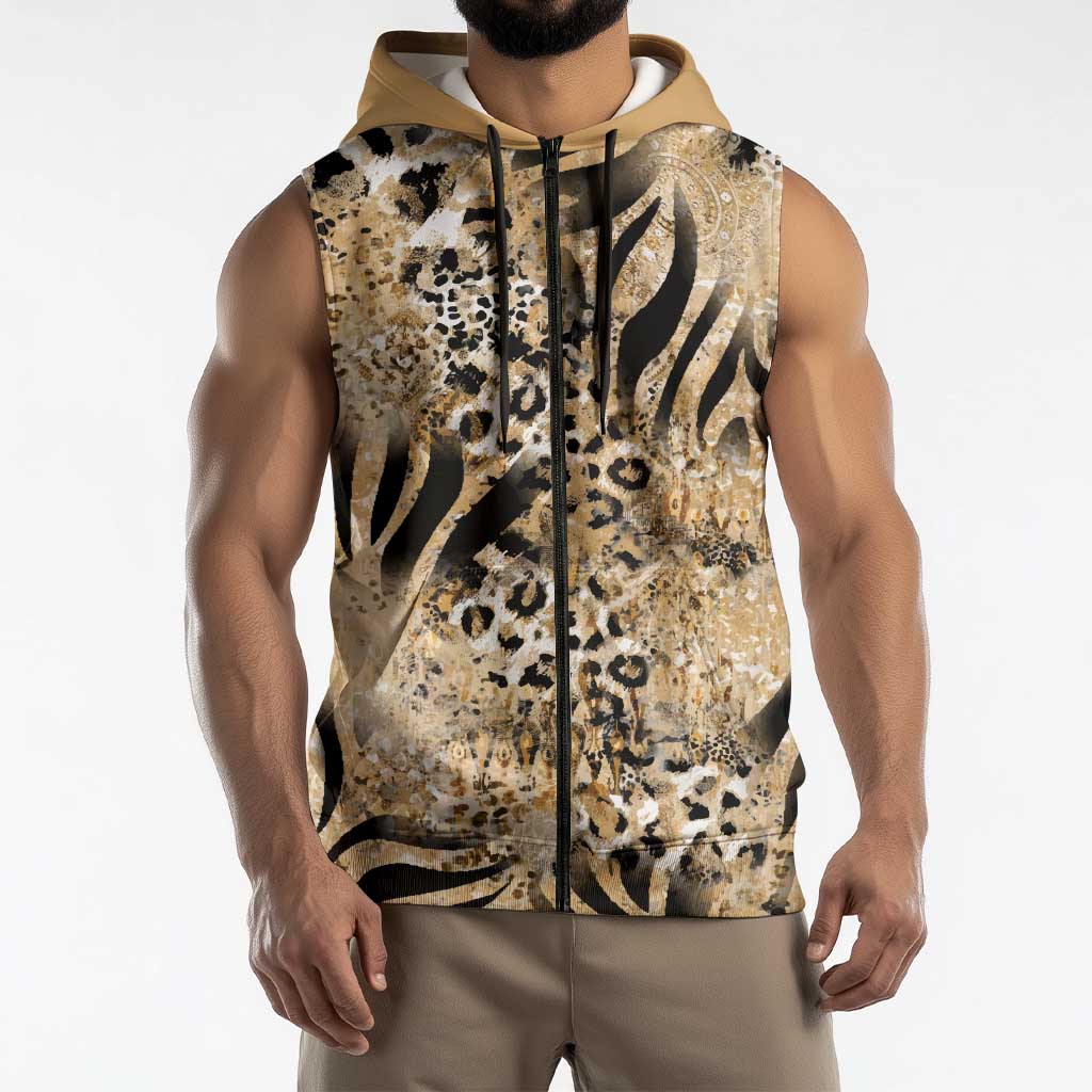Wild Animal Skins Sleeveless Zip Hoodie Zebra Tiger Leopard Mix Skin - Wonder Print Shop