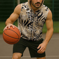 Wild Animal Skins Sleeveless Zip Hoodie Zebra Tiger Leopard Mix Skin - Wonder Print Shop