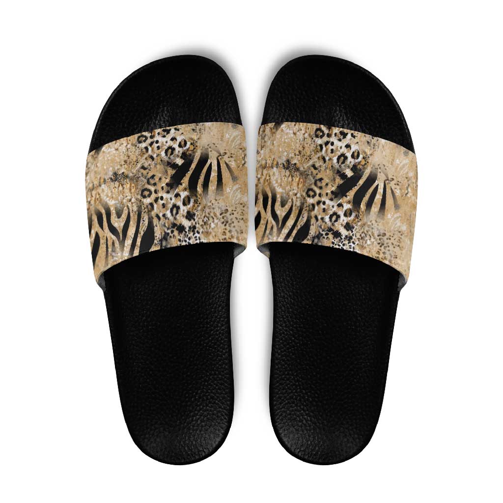 Wild Animal Skins Slide Sandals Zebra Tiger Leopard Mix Skin - Wonder Print Shop