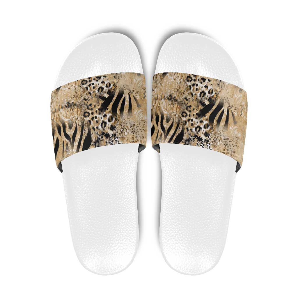 Wild Animal Skins Slide Sandals Zebra Tiger Leopard Mix Skin - Wonder Print Shop