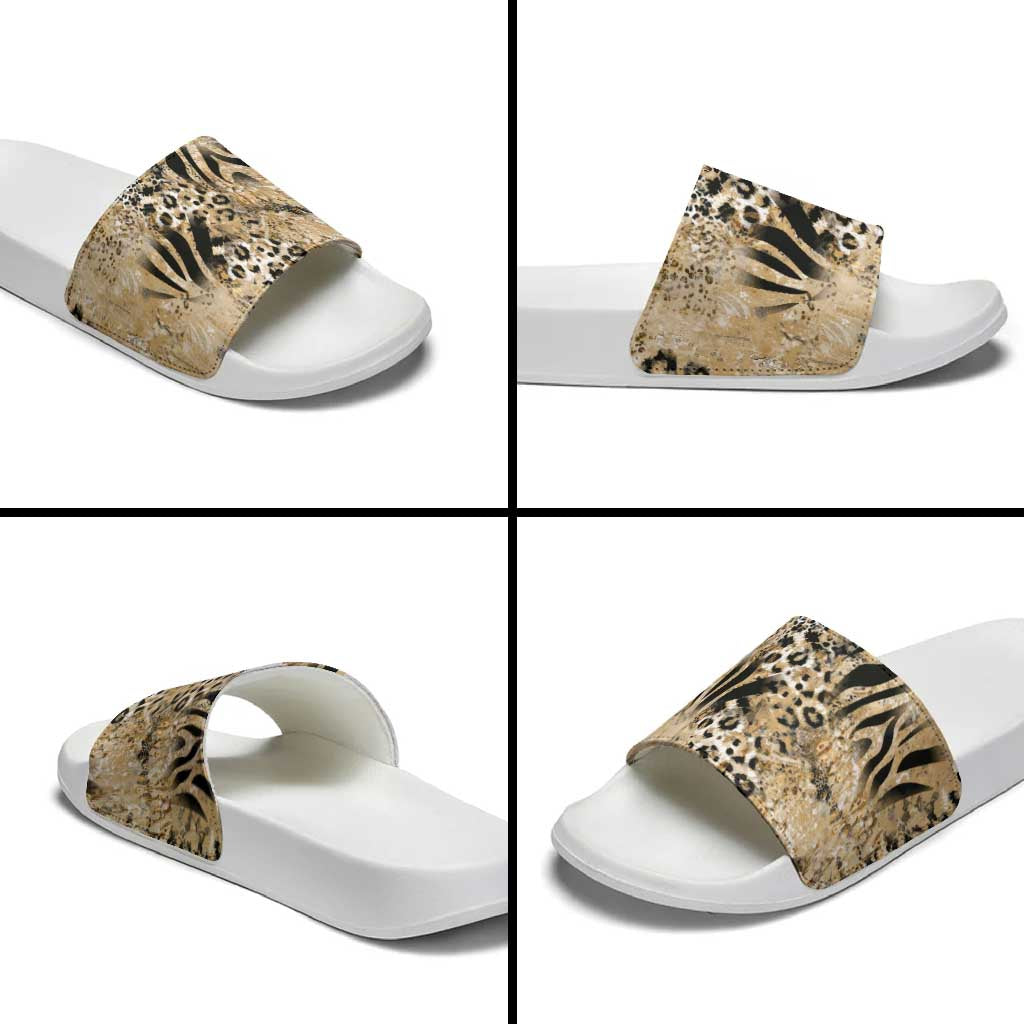 Wild Animal Skins Slide Sandals Zebra Tiger Leopard Mix Skin - Wonder Print Shop