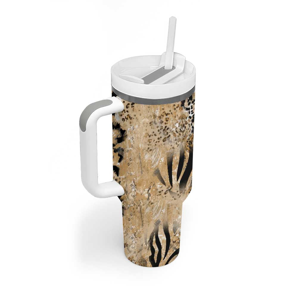 Wild Animal Skins Tumbler With Handle Zebra Tiger Leopard Mix Skin - Wonder Print Shop