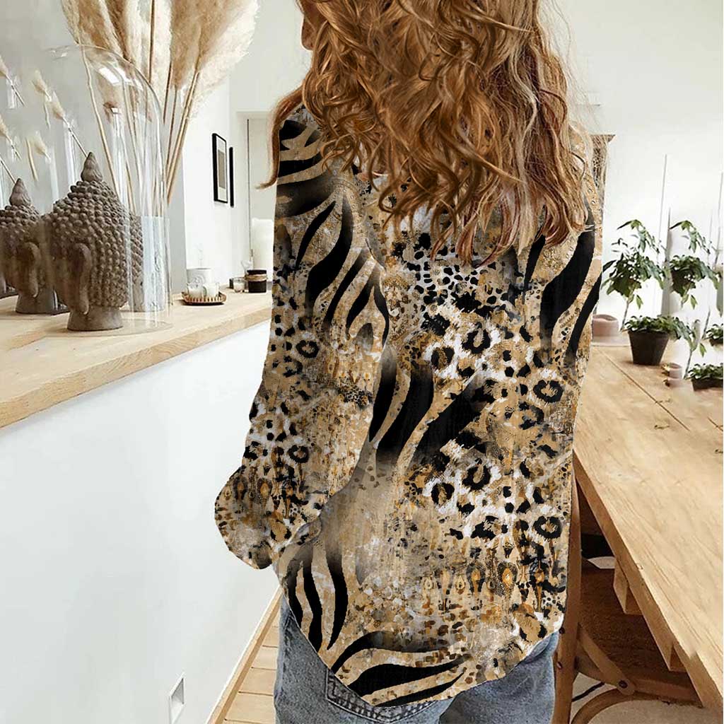 Wild Animal Skins Women Casual Shirt Zebra Tiger Leopard Mix Skin - Wonder Print Shop