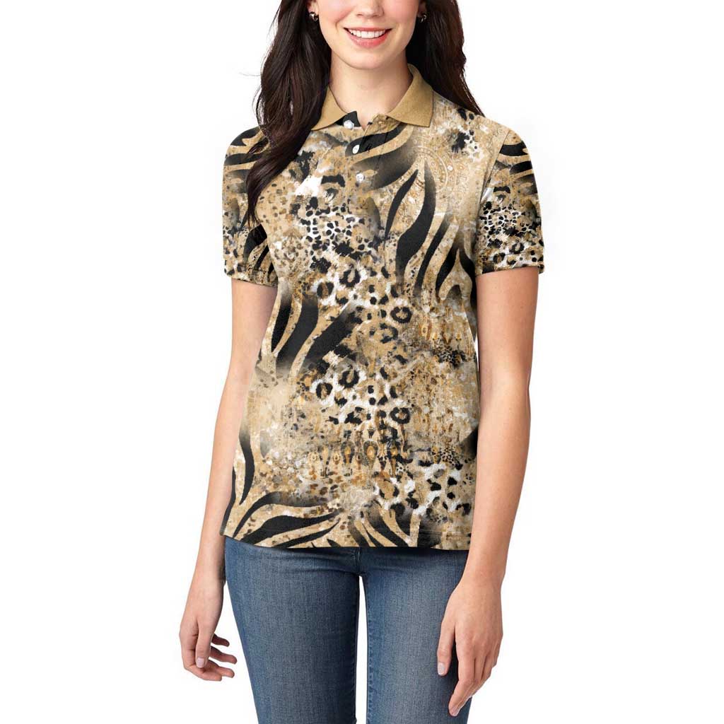 Wild Animal Skins Women Polo Shirt Zebra Tiger Leopard Mix Skin - Wonder Print Shop
