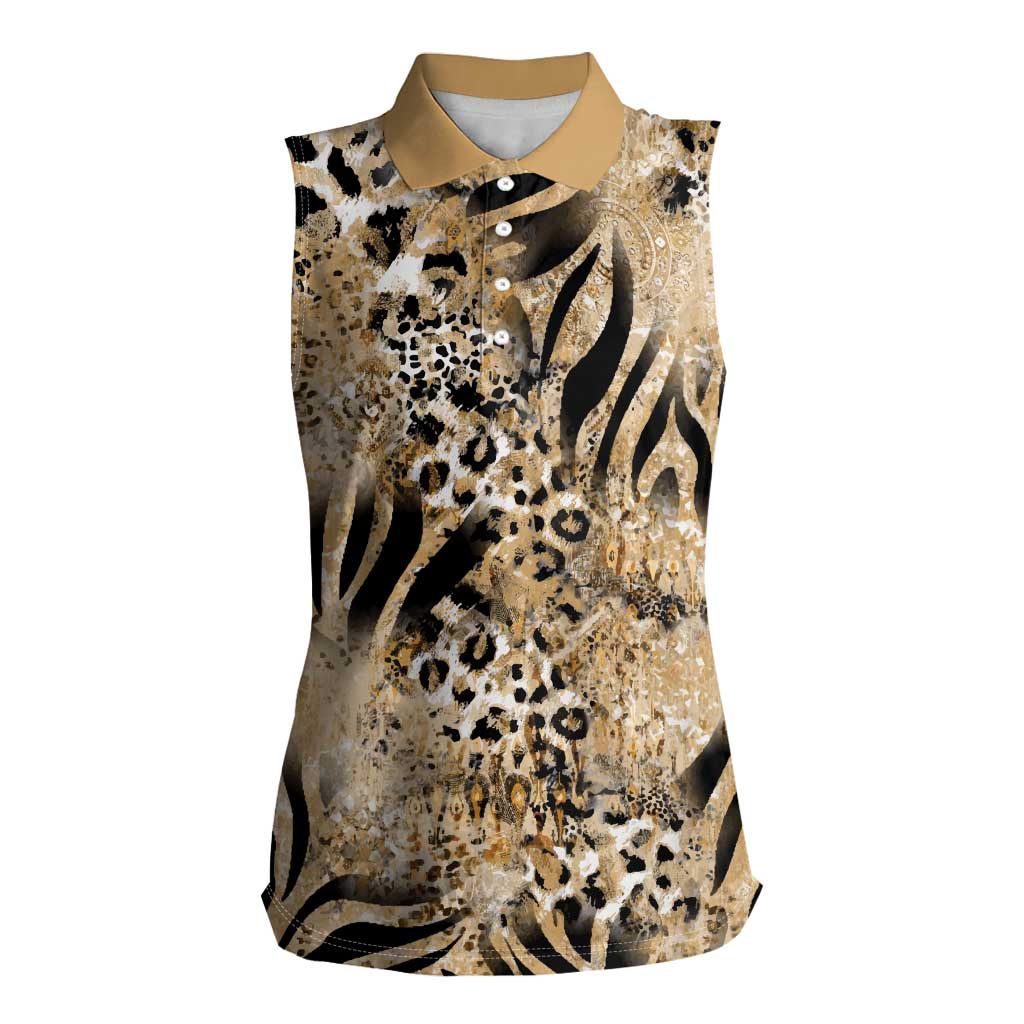 Wild Animal Skins Women Sleeveless Polo Shirt Zebra Tiger Leopard Mix Skin - Wonder Print Shop