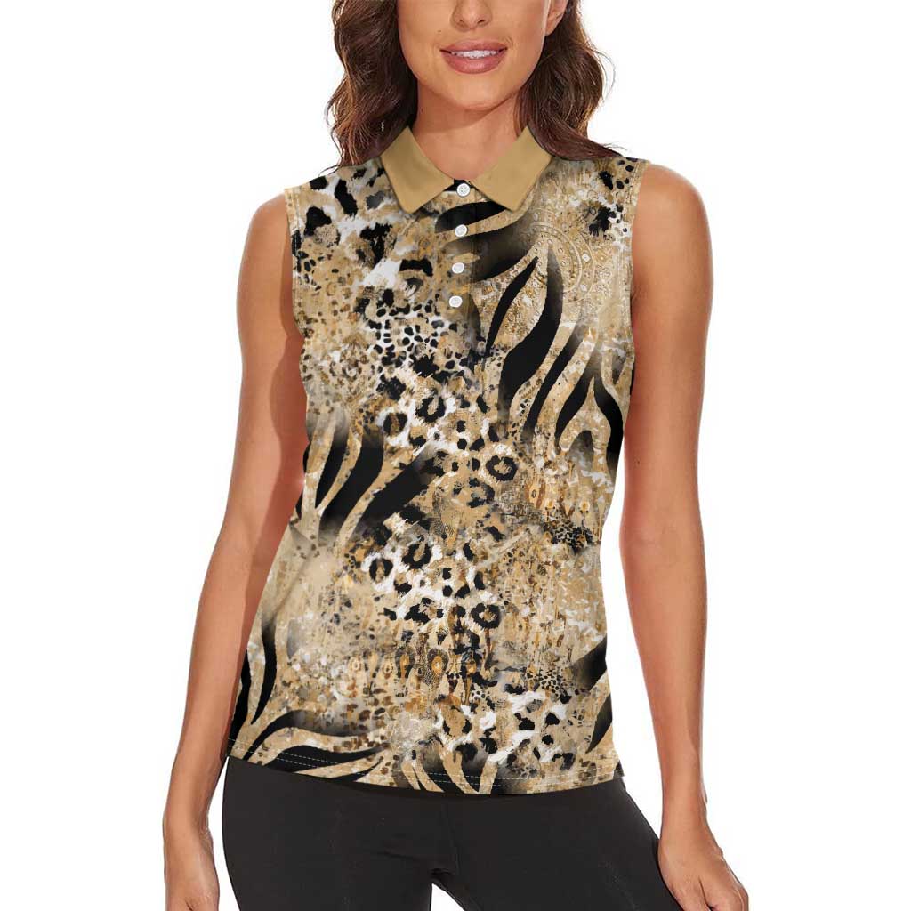 Wild Animal Skins Women Sleeveless Polo Shirt Zebra Tiger Leopard Mix Skin - Wonder Print Shop