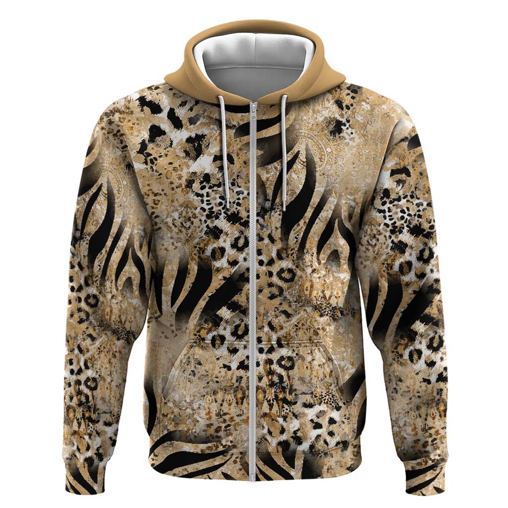 Wild Animal Skins Zip Hoodie Zebra Tiger Leopard Mix Skin - Wonder Print Shop