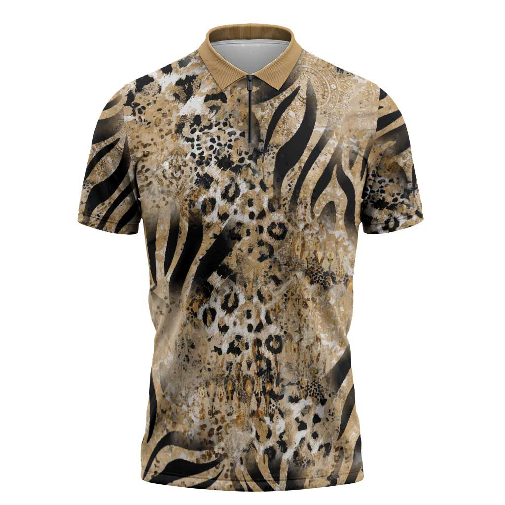 Wild Animal Skins Zipper Polo Shirt Zebra Tiger Leopard Mix Skin - Wonder Print Shop