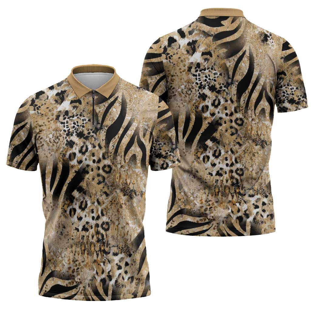 Wild Animal Skins Zipper Polo Shirt Zebra Tiger Leopard Mix Skin - Wonder Print Shop