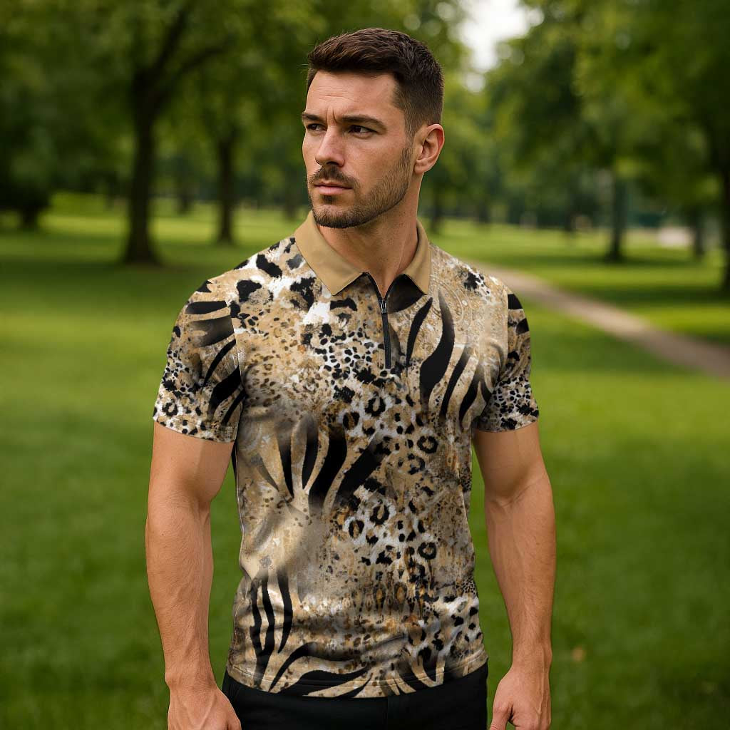 Wild Animal Skins Zipper Polo Shirt Zebra Tiger Leopard Mix Skin - Wonder Print Shop