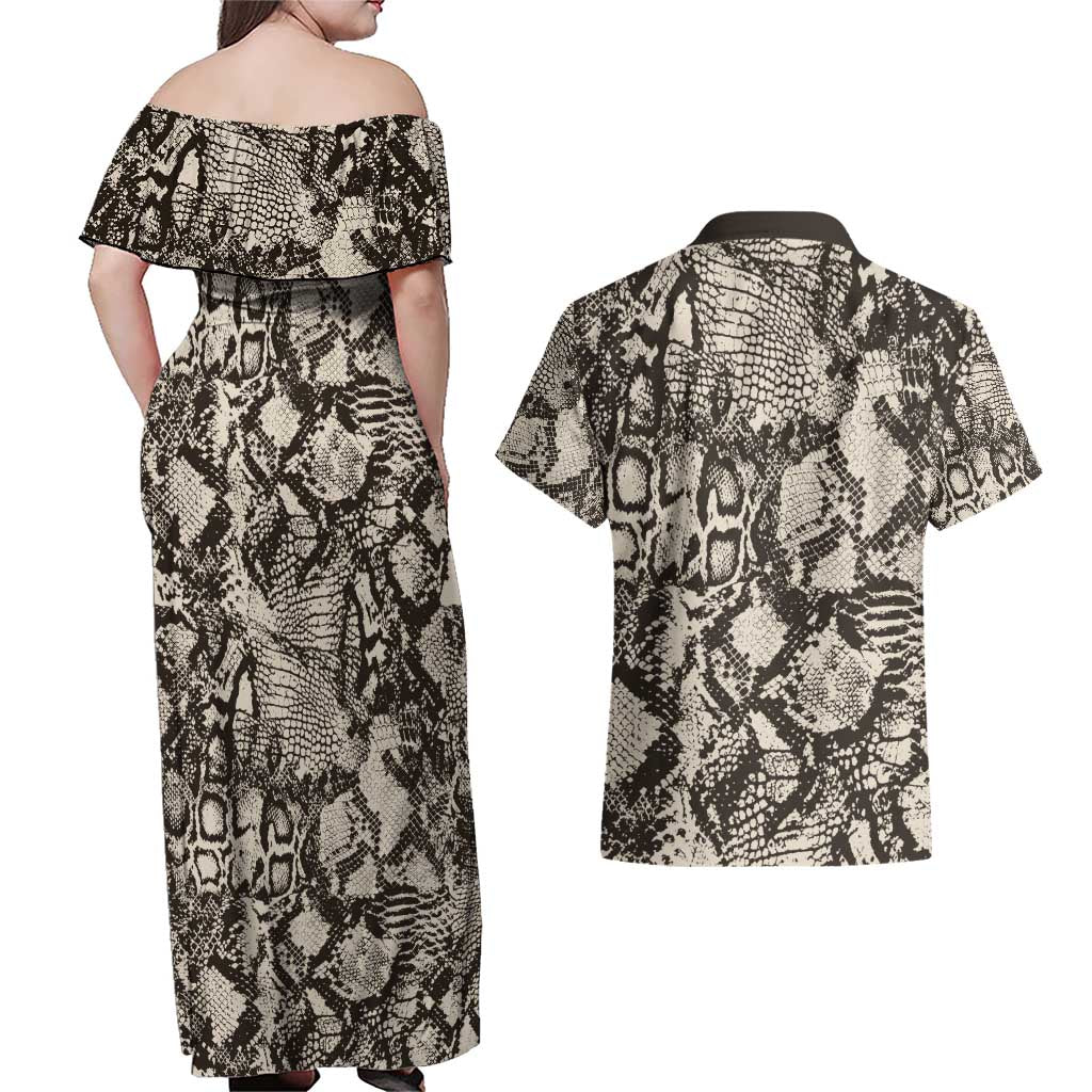 Wild Animal Skins Couples Matching Off Shoulder Maxi Dress and Hawaiian Shirt Snake and Crocodile Mix Skin - Wonder Print Shop