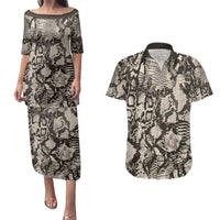 Wild Animal Skins Couples Matching Puletasi and Hawaiian Shirt Snake and Crocodile Mix Skin - Wonder Print Shop