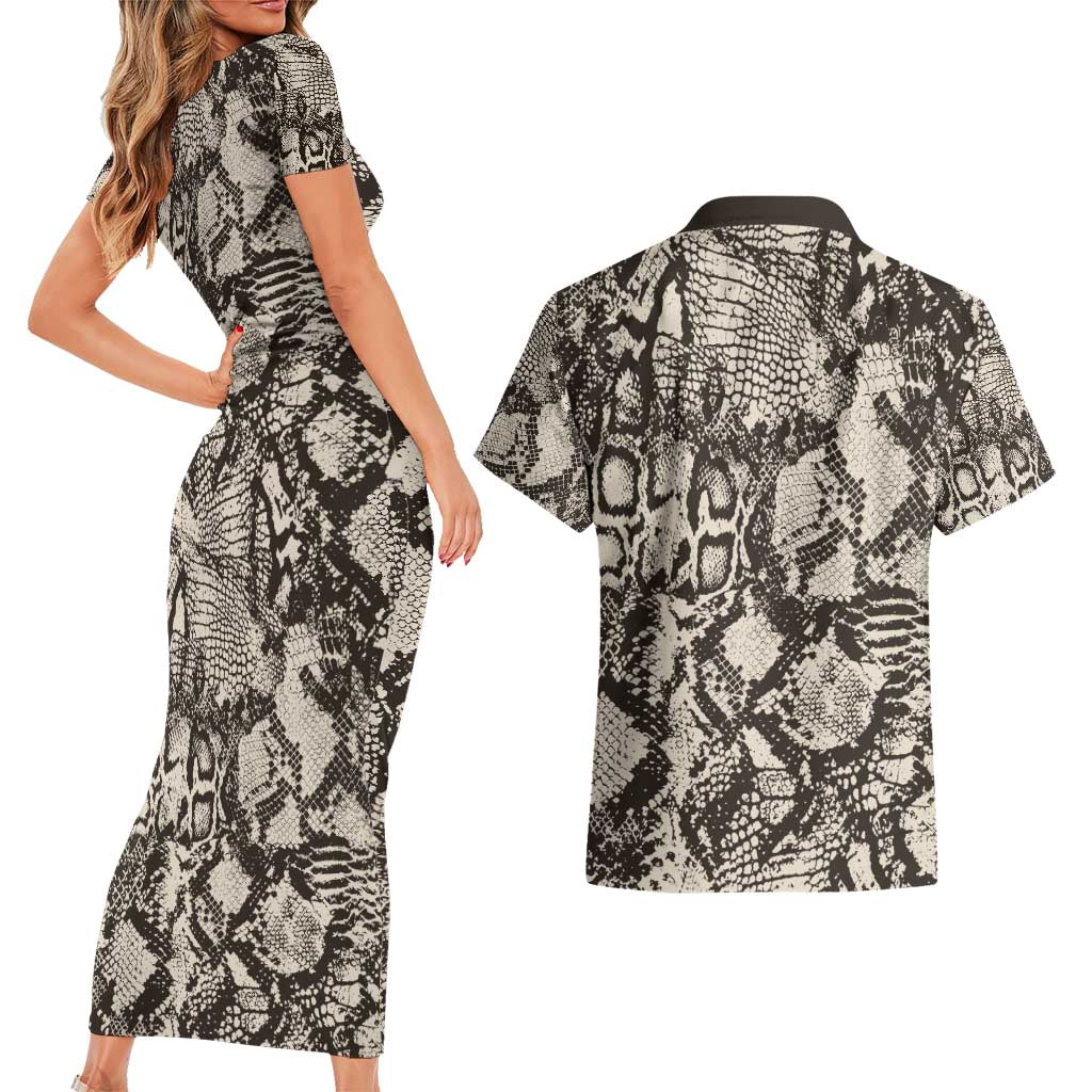 Wild Animal Skins Couples Matching Short Sleeve Bodycon Dress and Hawaiian Shirt Snake and Crocodile Mix Skin - Wonder Print Shop