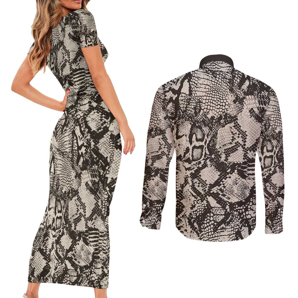 Wild Animal Skins Couples Matching Short Sleeve Bodycon Dress and Long Sleeve Button Shirt Snake and Crocodile Mix Skin - Wonder Print Shop