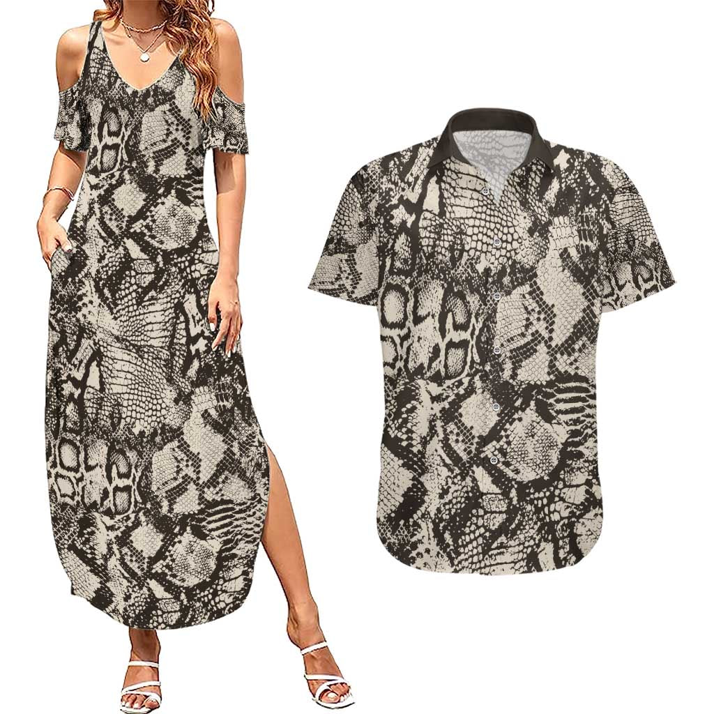 Wild Animal Skins Couples Matching Summer Maxi Dress and Hawaiian Shirt Snake and Crocodile Mix Skin - Wonder Print Shop