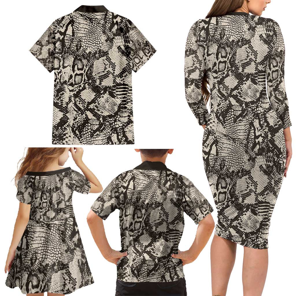 Wild Animal Skins Family Matching Long Sleeve Bodycon Dress and Hawaiian Shirt Snake and Crocodile Mix Skin - Wonder Print Shop
