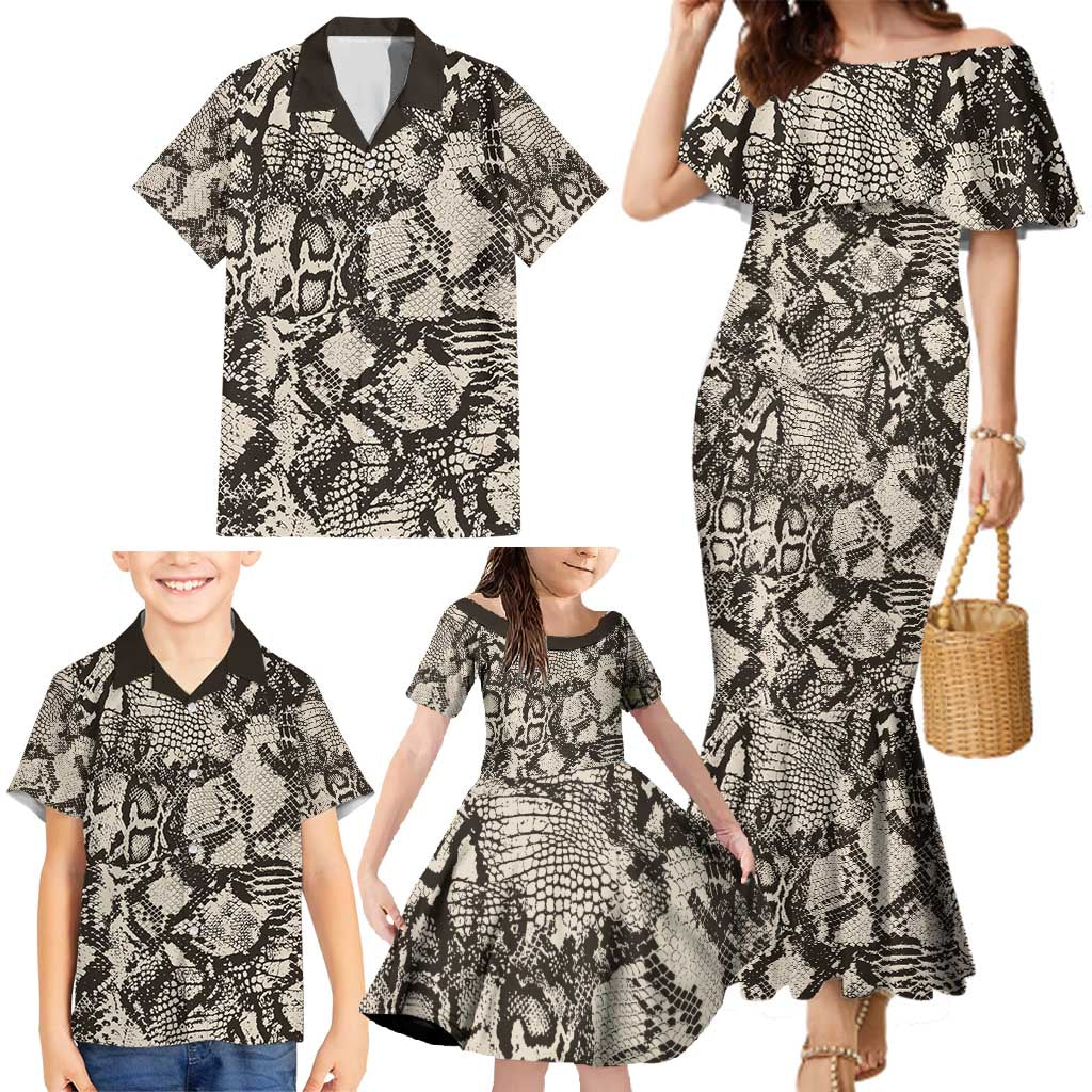 Wild Animal Skins Family Matching Mermaid Dress and Hawaiian Shirt Snake and Crocodile Mix Skin - Wonder Print Shop