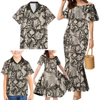Wild Animal Skins Family Matching Mermaid Dress and Hawaiian Shirt Snake and Crocodile Mix Skin - Wonder Print Shop