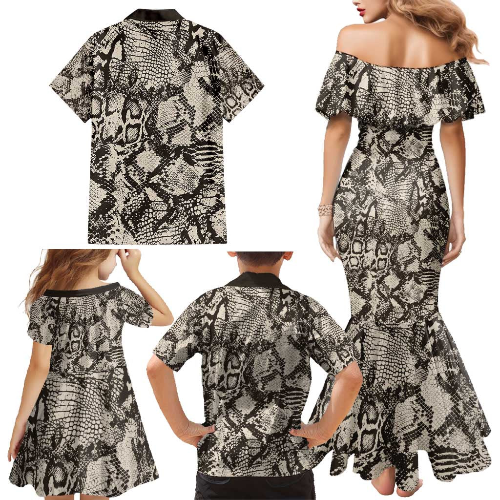Wild Animal Skins Family Matching Mermaid Dress and Hawaiian Shirt Snake and Crocodile Mix Skin - Wonder Print Shop