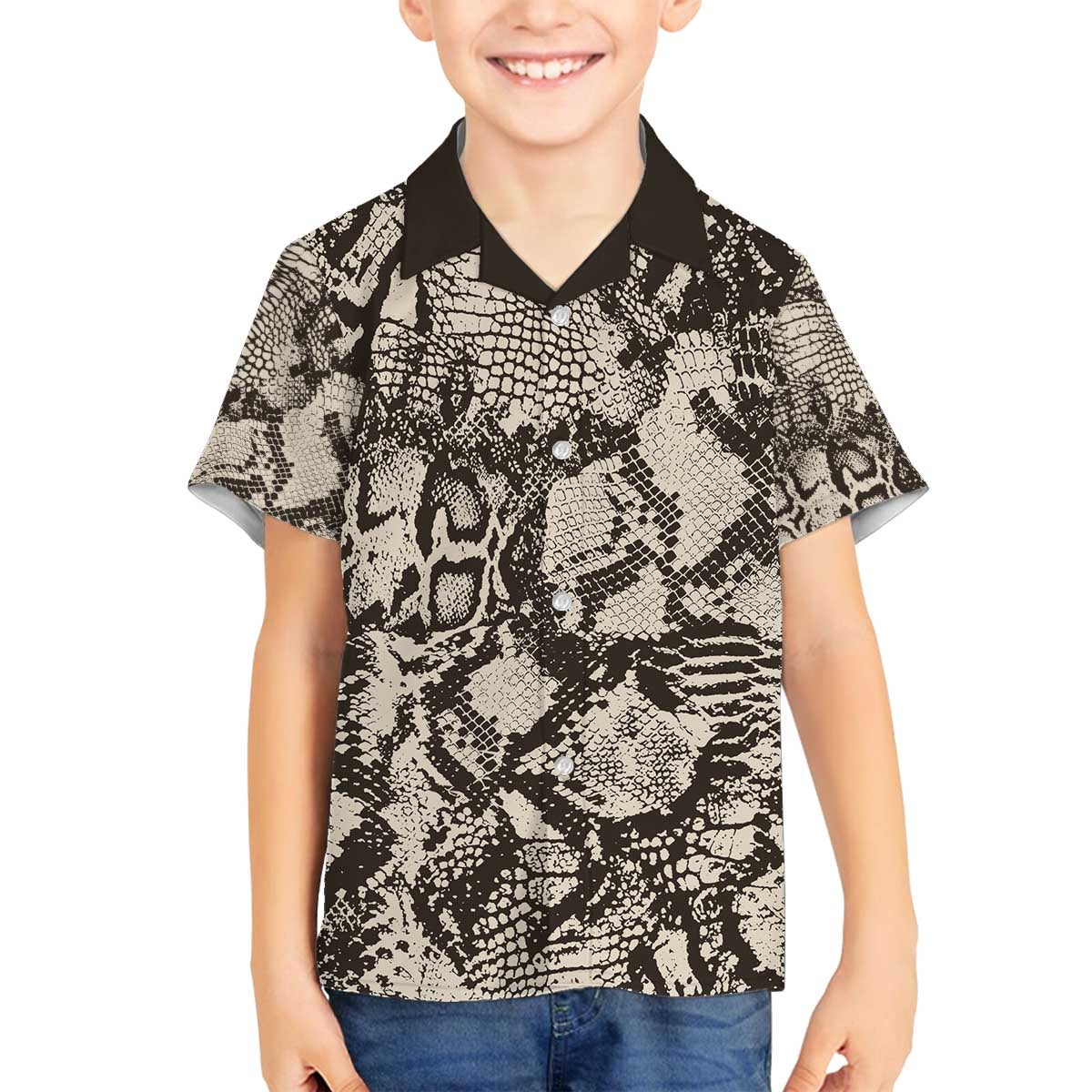 Wild Animal Skins Family Matching Off The Shoulder Long Sleeve Dress and Hawaiian Shirt Snake and Crocodile Mix Skin - Wonder Print Shop