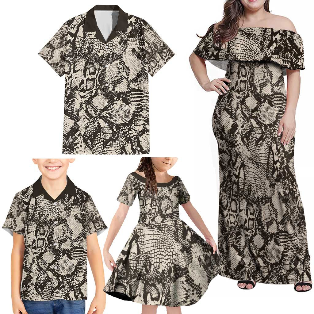 Wild Animal Skins Family Matching Off Shoulder Maxi Dress and Hawaiian Shirt Snake and Crocodile Mix Skin - Wonder Print Shop