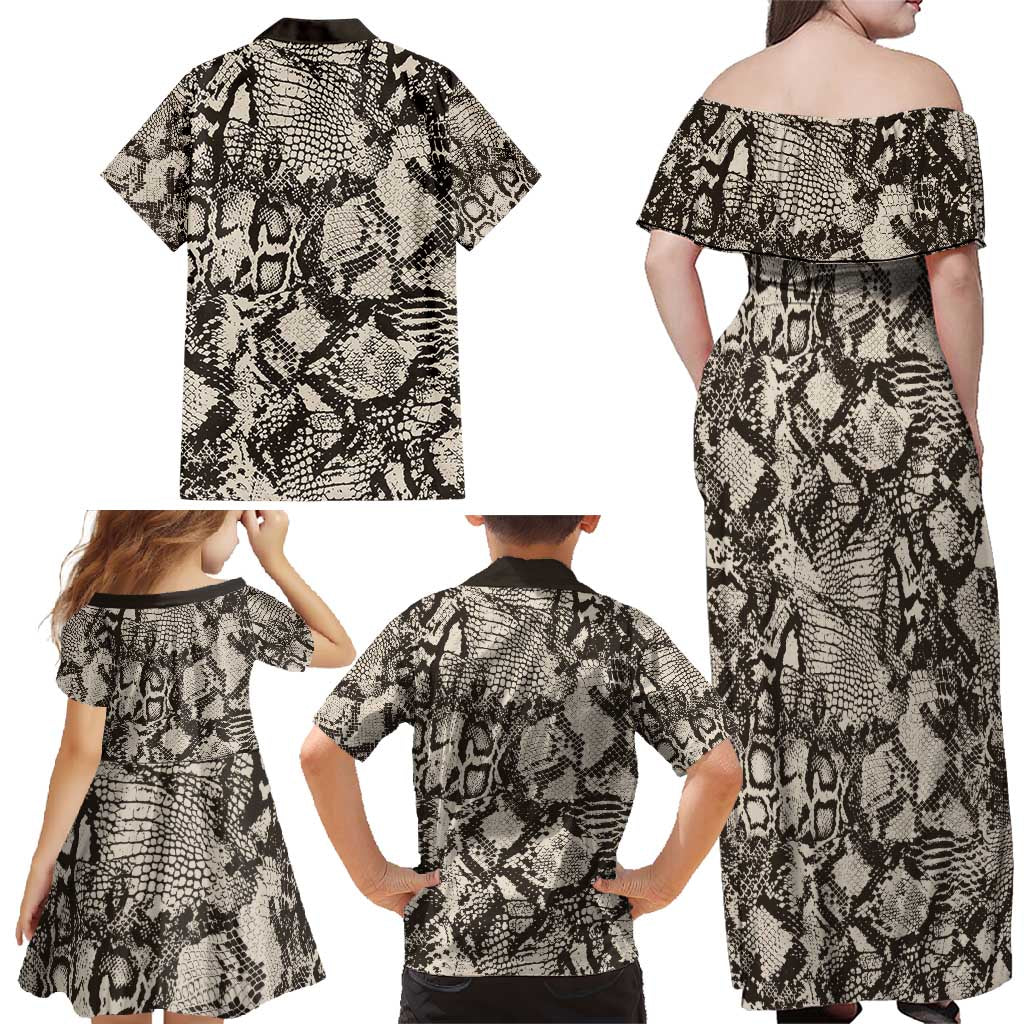 Wild Animal Skins Family Matching Off Shoulder Maxi Dress and Hawaiian Shirt Snake and Crocodile Mix Skin - Wonder Print Shop