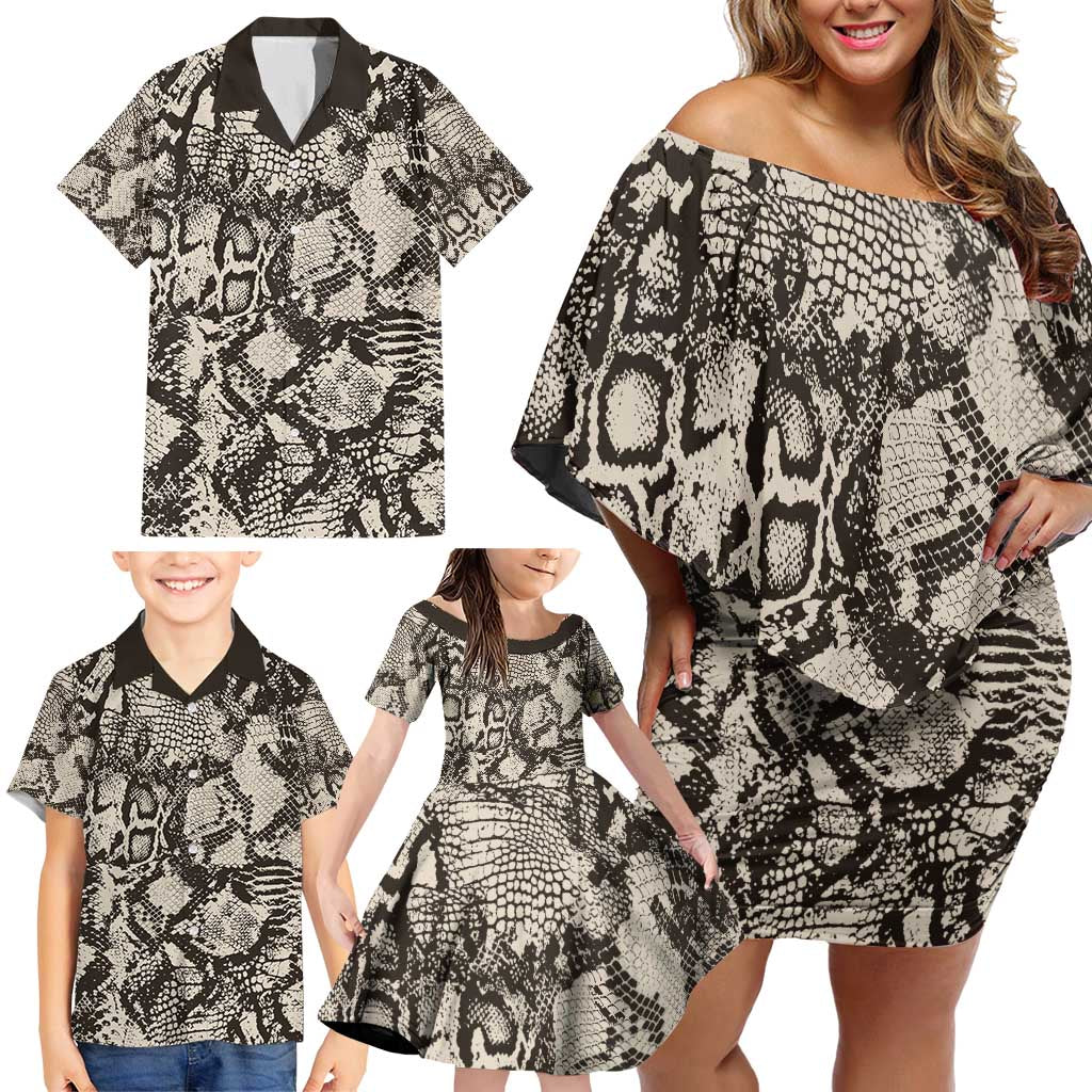 Wild Animal Skins Family Matching Off Shoulder Short Dress and Hawaiian Shirt Snake and Crocodile Mix Skin - Wonder Print Shop