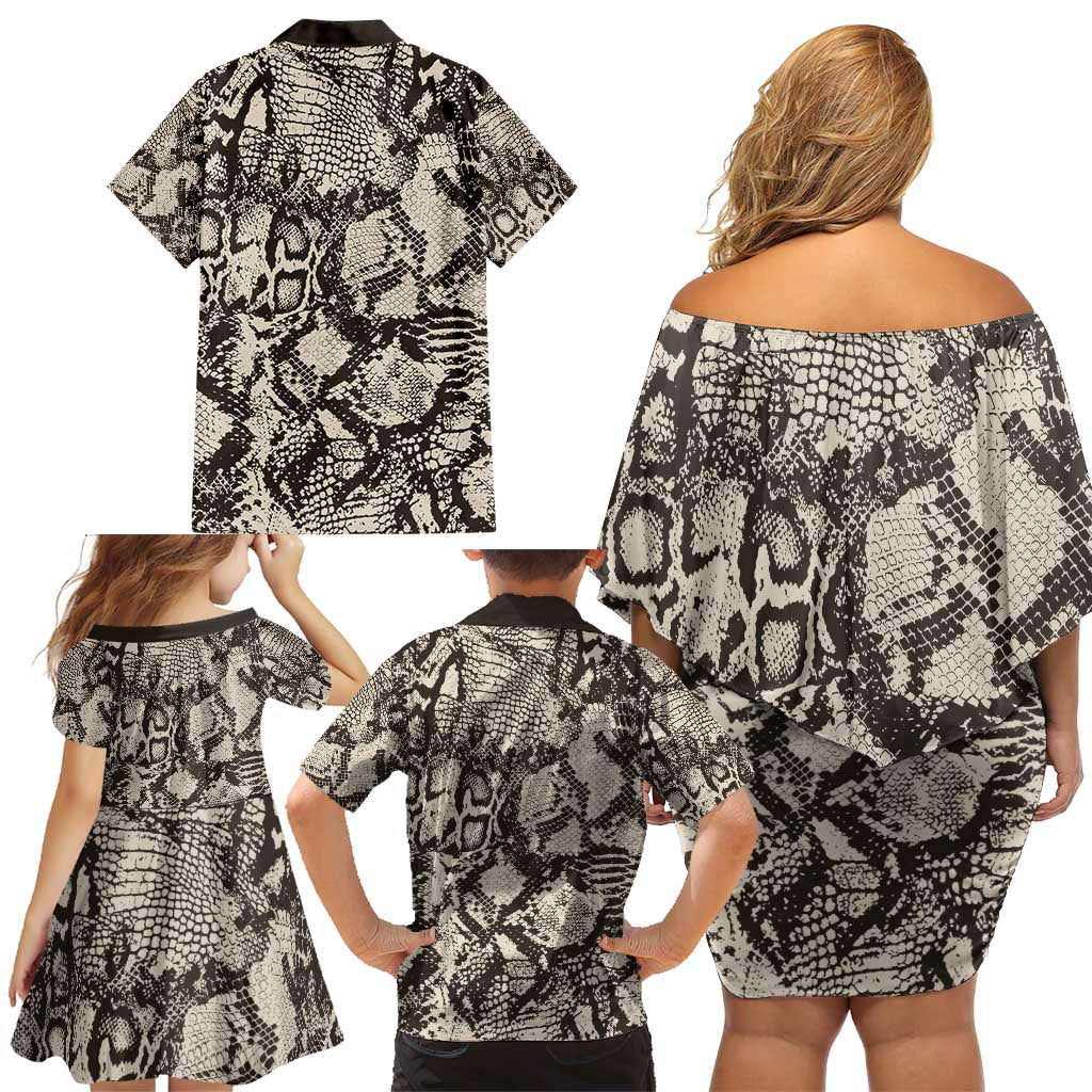 Wild Animal Skins Family Matching Off Shoulder Short Dress and Hawaiian Shirt Snake and Crocodile Mix Skin - Wonder Print Shop