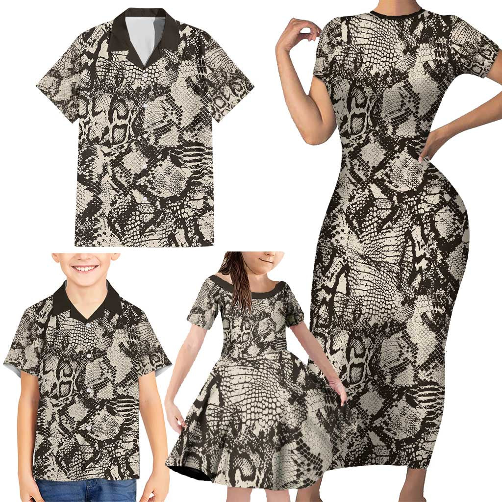 Wild Animal Skins Family Matching Short Sleeve Bodycon Dress and Hawaiian Shirt Snake and Crocodile Mix Skin - Wonder Print Shop