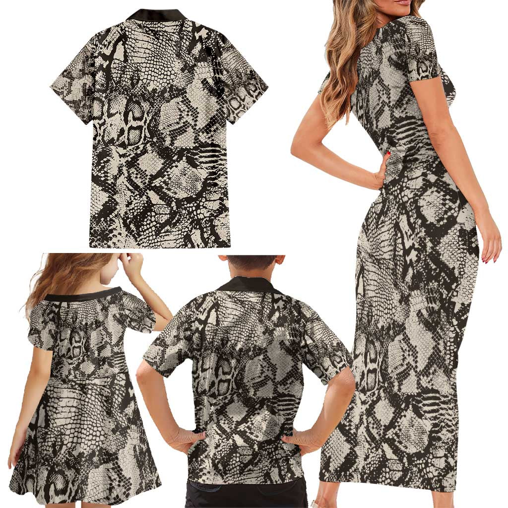Wild Animal Skins Family Matching Short Sleeve Bodycon Dress and Hawaiian Shirt Snake and Crocodile Mix Skin - Wonder Print Shop