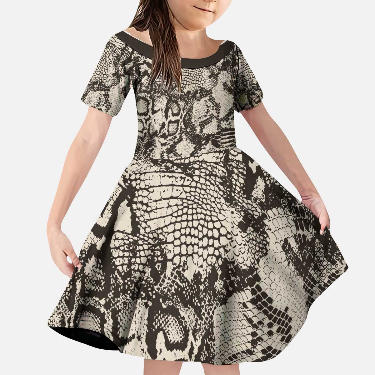 Wild Animal Skins Kid Short Sleeve Dress Snake and Crocodile Mix Skin - Wonder Print Shop