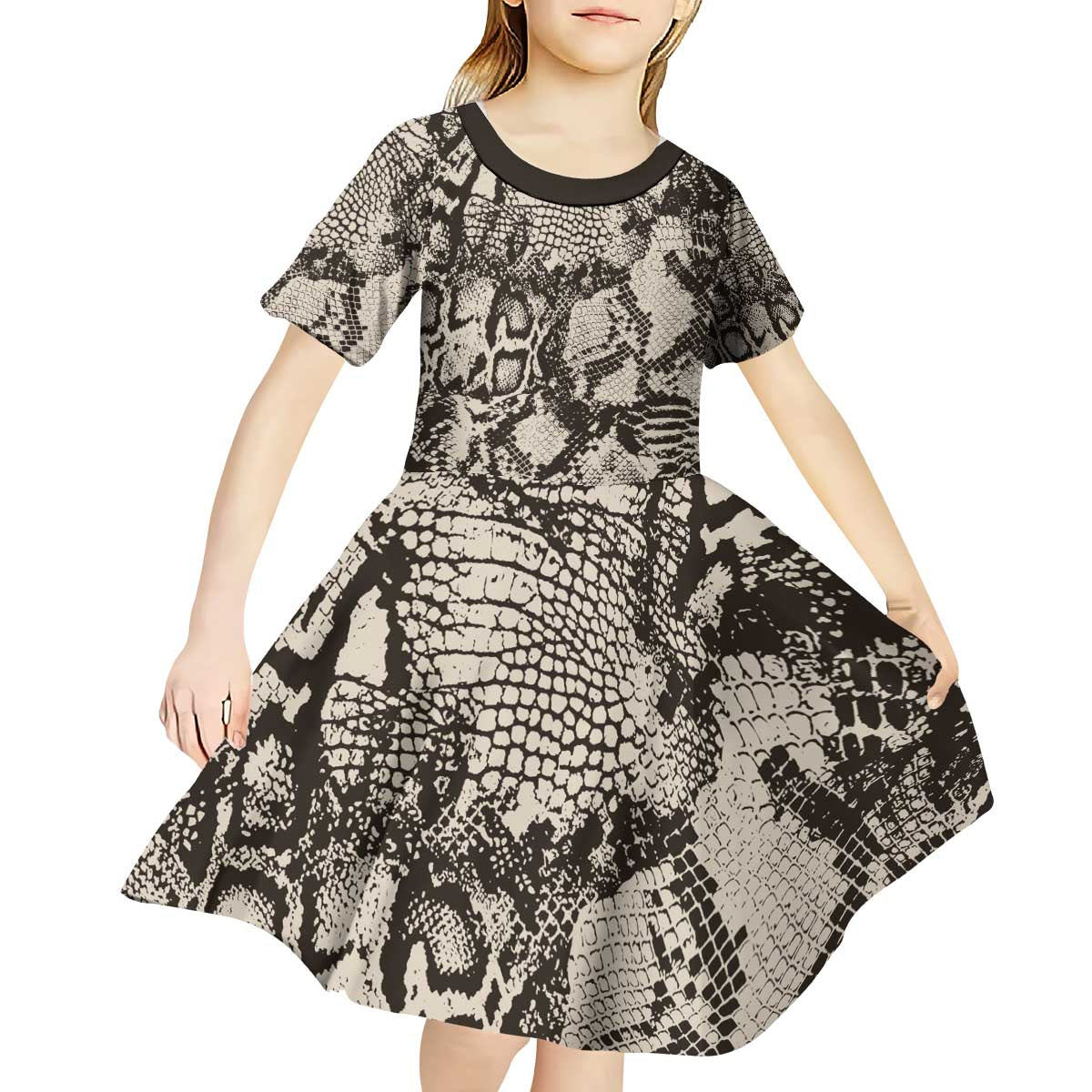 Wild Animal Skins Kid Short Sleeve Dress Snake and Crocodile Mix Skin - Wonder Print Shop