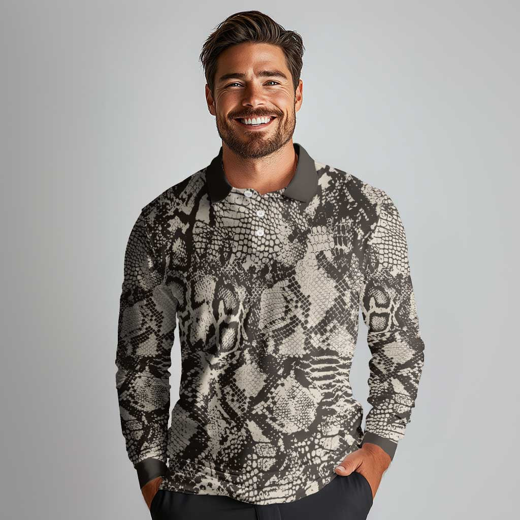 Wild Animal Skins Long Sleeve Polo Shirt Snake and Crocodile Mix Skin - Wonder Print Shop