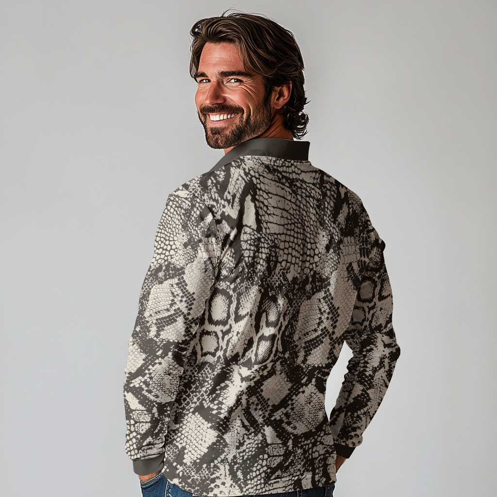 Wild Animal Skins Long Sleeve Polo Shirt Snake and Crocodile Mix Skin - Wonder Print Shop
