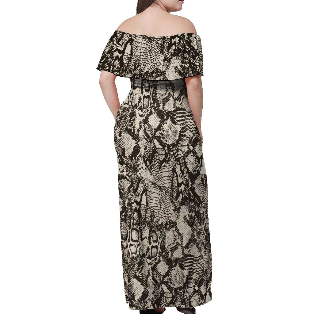 Wild Animal Skins Off Shoulder Maxi Dress Snake and Crocodile Mix Skin - Wonder Print Shop