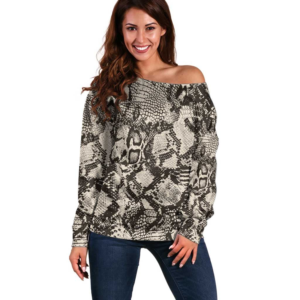 Wild Animal Skins Off Shoulder Sweater Snake and Crocodile Mix Skin - Wonder Print Shop