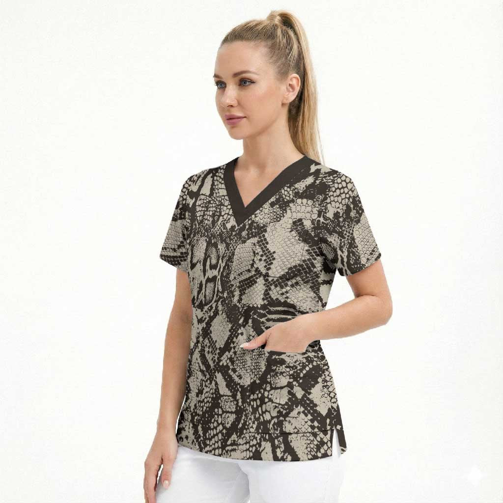 African Wild Animal Skins Scrub Top Snake and Crocodile Mix Skin