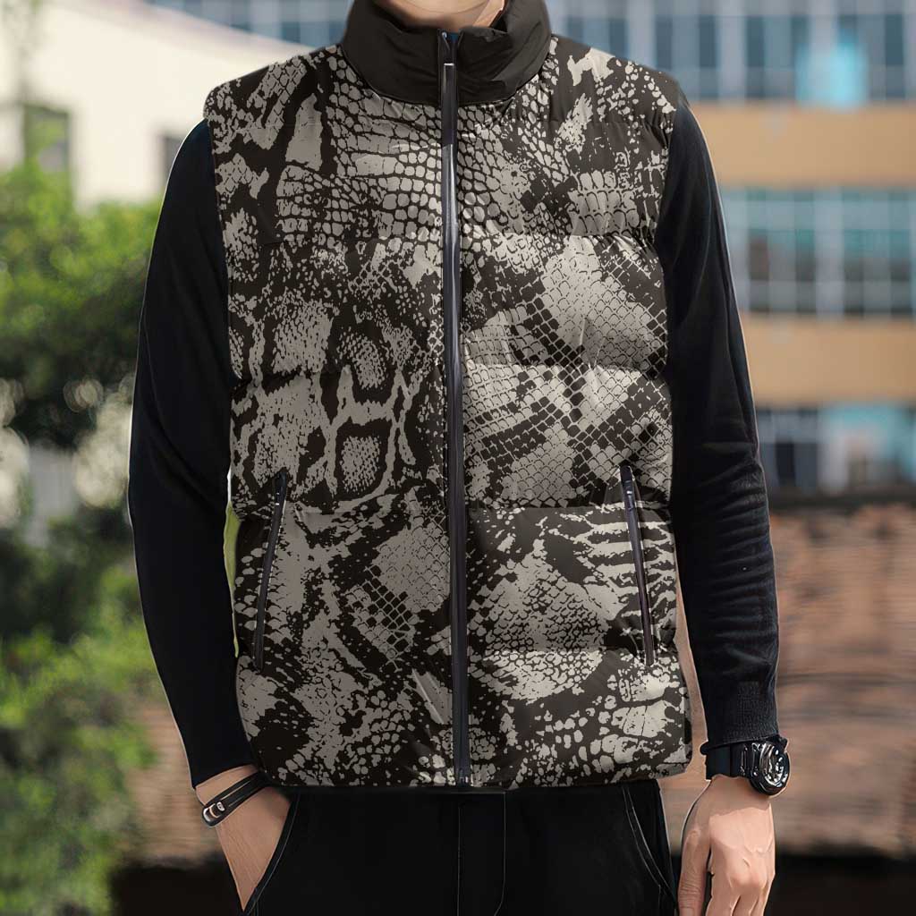 Wild Animal Skins Sleeveless Puffer Jacket Snake and Crocodile Mix Skin - Wonder Print Shop