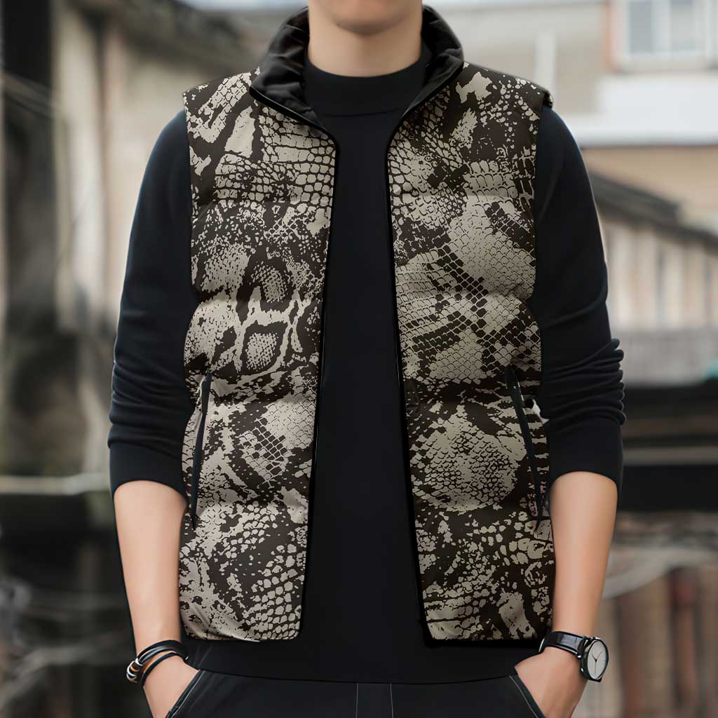 Wild Animal Skins Sleeveless Puffer Jacket Snake and Crocodile Mix Skin - Wonder Print Shop