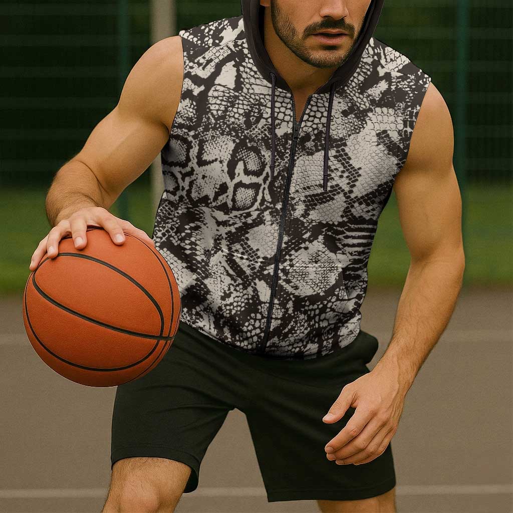Wild Animal Skins Sleeveless Zip Hoodie Snake and Crocodile Mix Skin - Wonder Print Shop