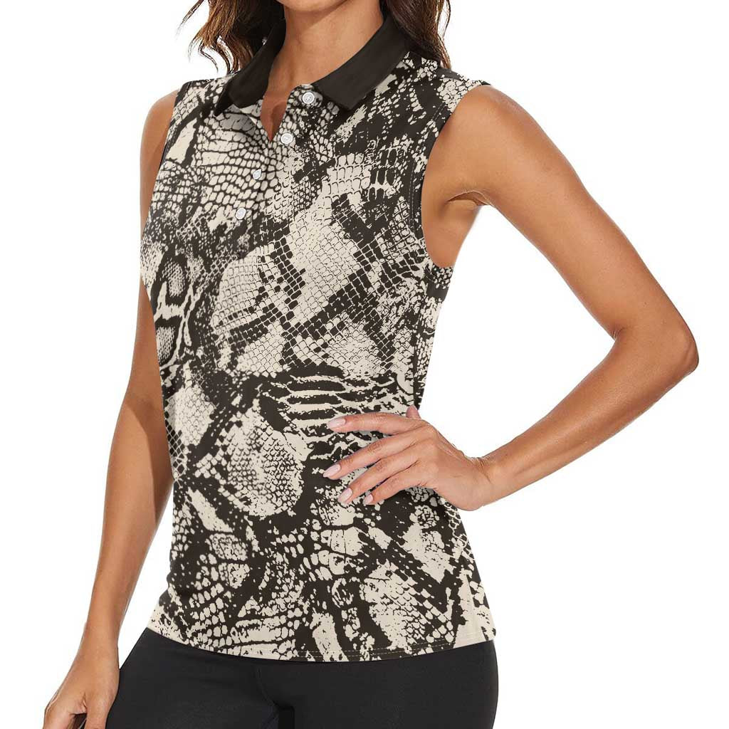 Wild Animal Skins Women Sleeveless Polo Shirt Snake and Crocodile Mix Skin - Wonder Print Shop