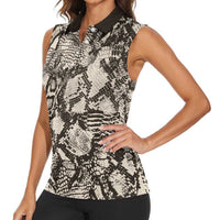Wild Animal Skins Women Sleeveless Polo Shirt Snake and Crocodile Mix Skin - Wonder Print Shop